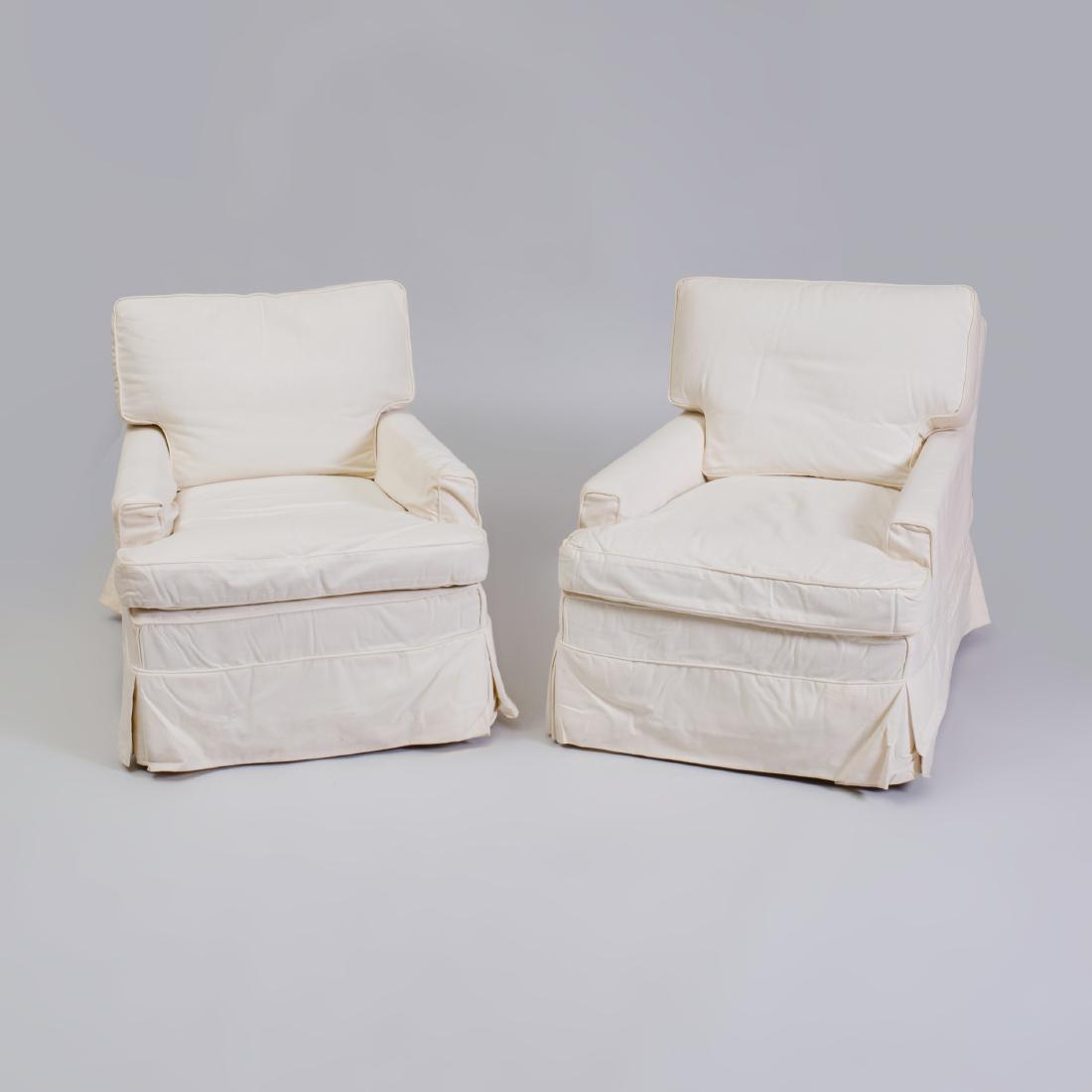 Pair of Cotton Slip Covered Club Chairs, Designed by (1 of 4)