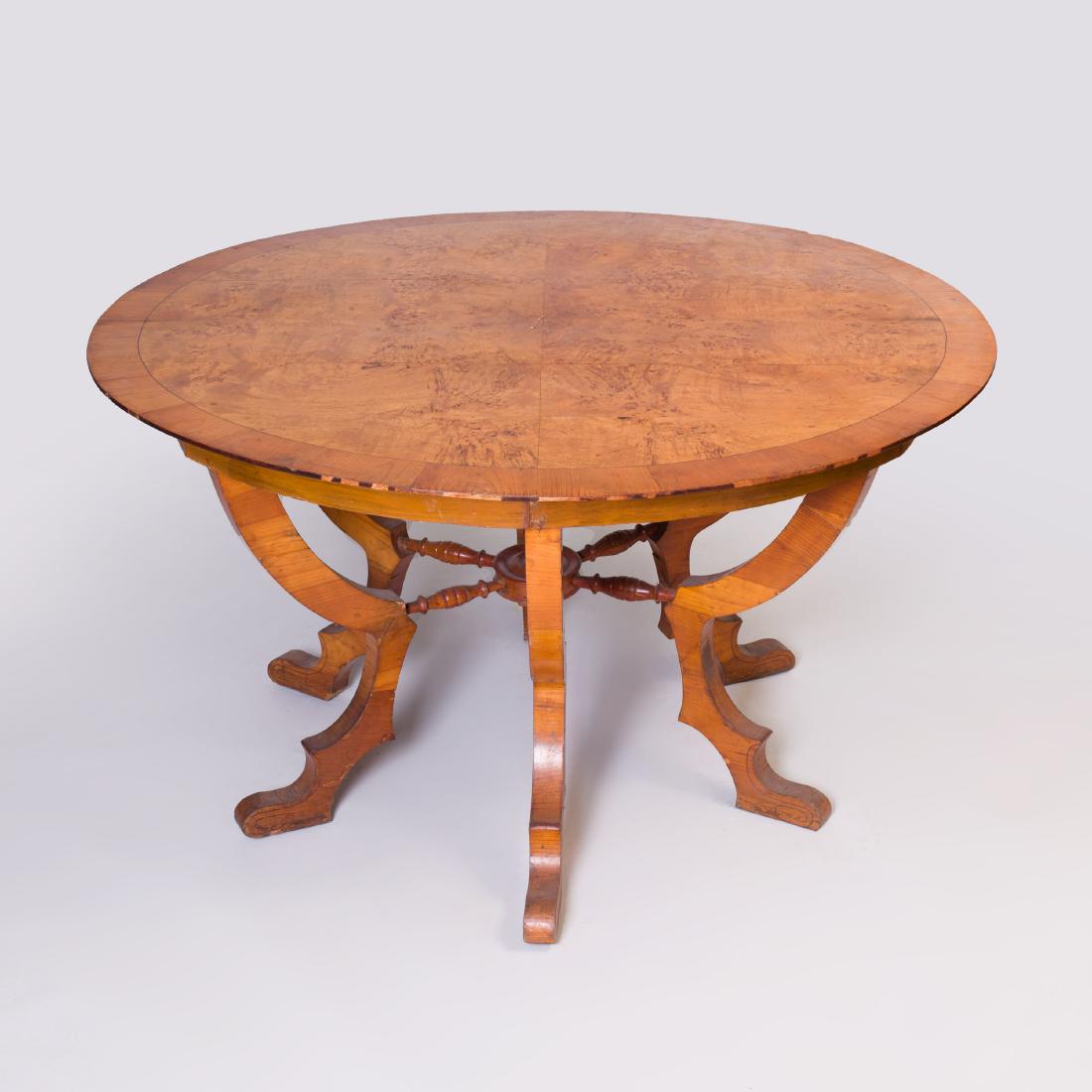 Late Biedermeier String Inlaid Cross Banded Burl Cherry: 31 x 56 1/2 in. diam.
