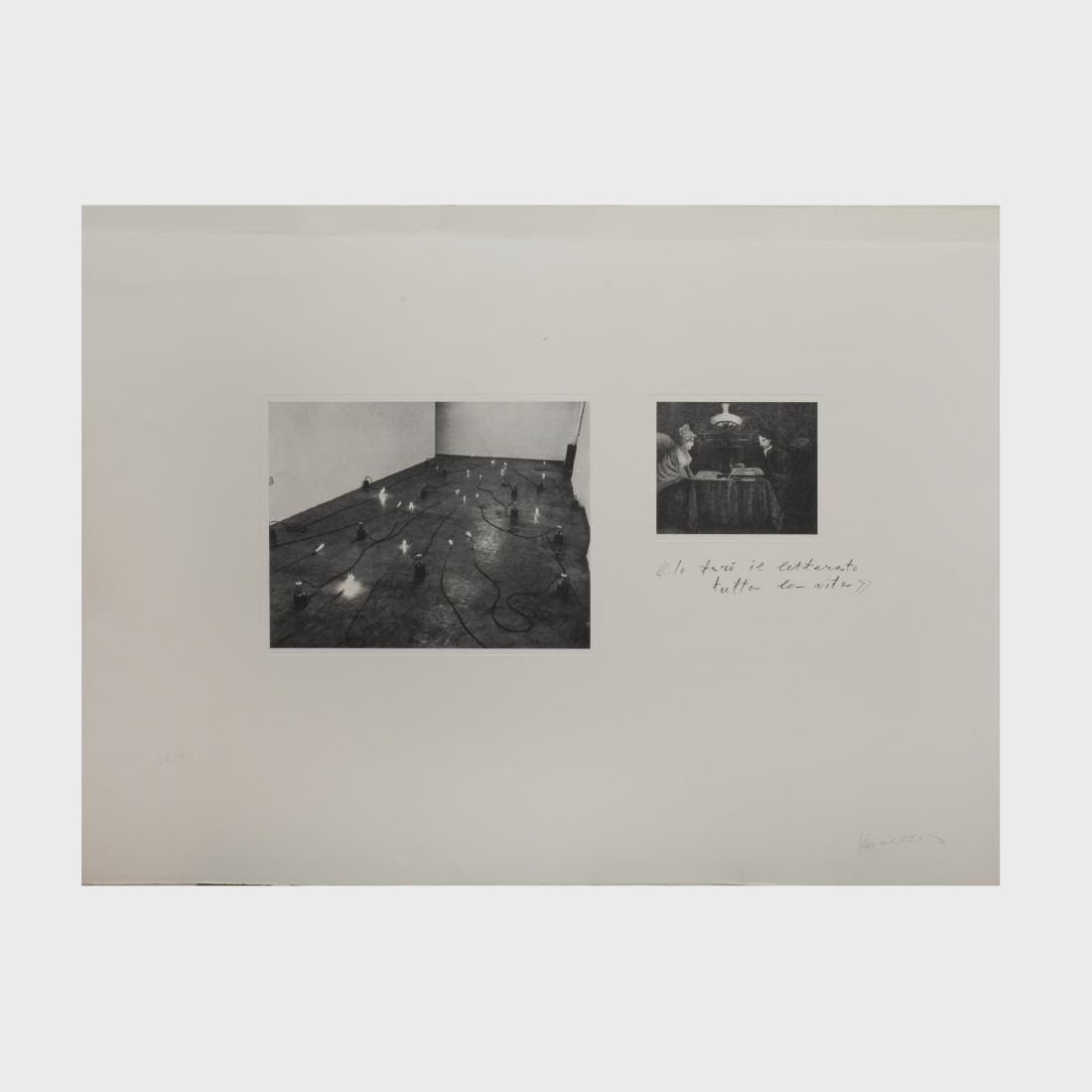 Jannis Kounellis (1936-2017): Lo Faro il Letterato,: Lithograph in black on wove paper, 1972, signed in pencil, numbered 41/90. 20 x 27 1/2 in. (sheet), unframed. The Collection of Ileana Sonnabend & the Estate of Nina Castelli Sundell