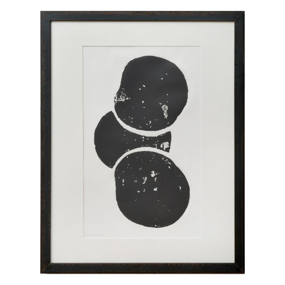 John Crawford (b. 1953): Untitled (Forged Metal Disks): Etching and aquatint in black on wove paper, 1998, signed in pencil, numbered 6/50. 18 x 11 3/4 in. (sight), 24 1/2 x 21 1/2 in. (frame).