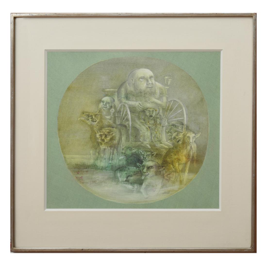 Manuel Ayaso (b. 1934): Beggar: Goldpoint and watercolor on paper, 1971, signed 'Ayaso' lower right, with label from Forum Gallery, NY. 11 x 12 1/2 in. (sight), 17 1/2 x 18 1/2 in. (frame).