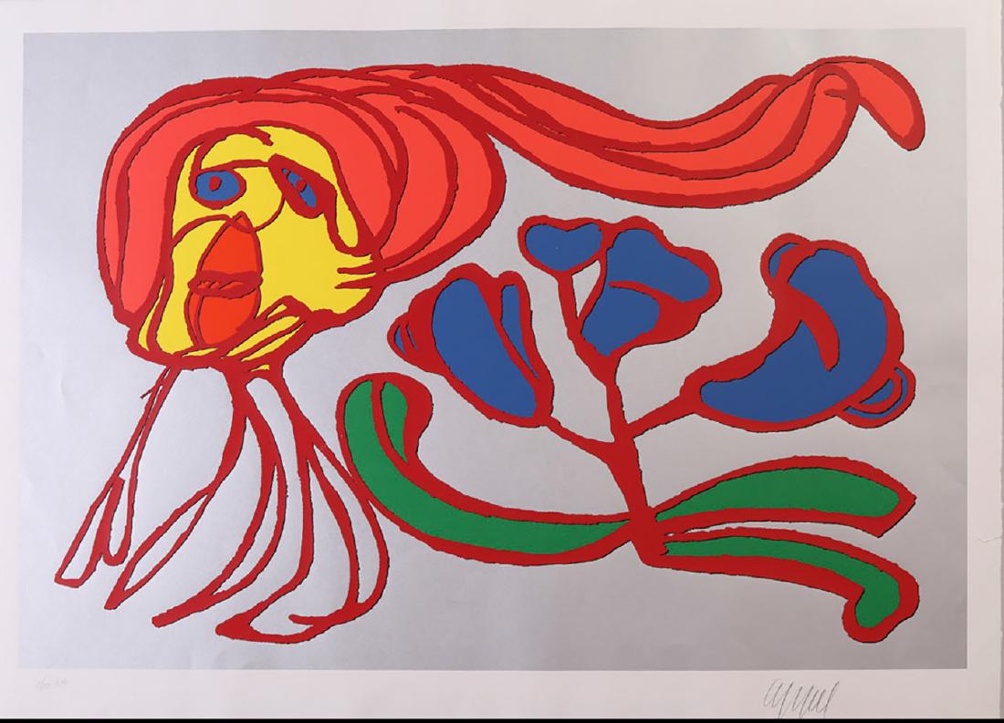 Karel Appel (1921-2006): Silver Floating Flower Passion;: Two screenprints in colors on wove paper, 1980, both signed in pencil and numbered 5/10 EA. 29 1/2 x 41 in. (sheet), unframed. 