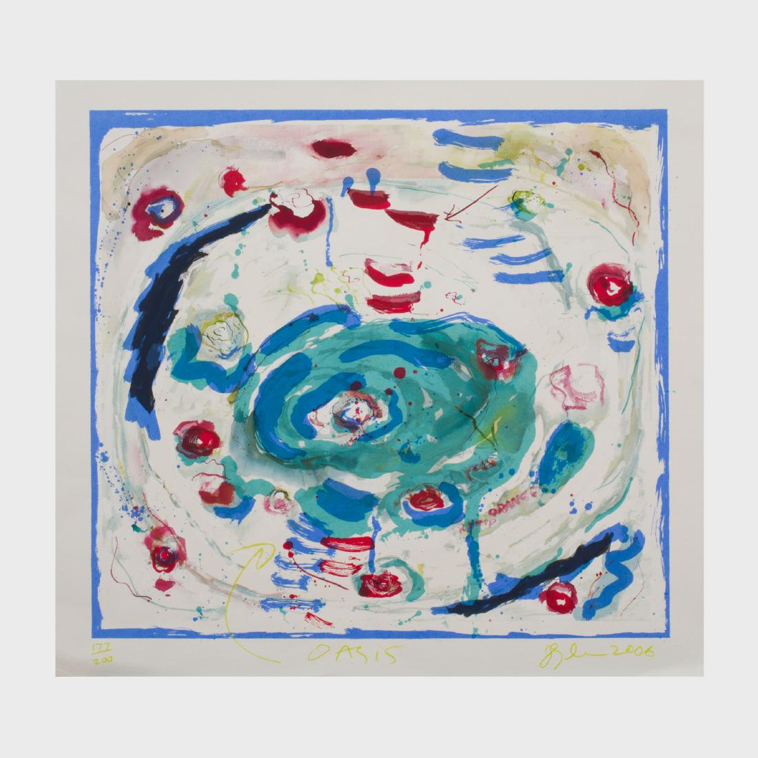 Joan Snyder (b. 1940): Oasis: Screenprint in colors on wove paper, 2006, signed, titled and dated in green pencil, numbered 177/200. 20 3/4 x 22 1/2 in. (sheet), unframed.