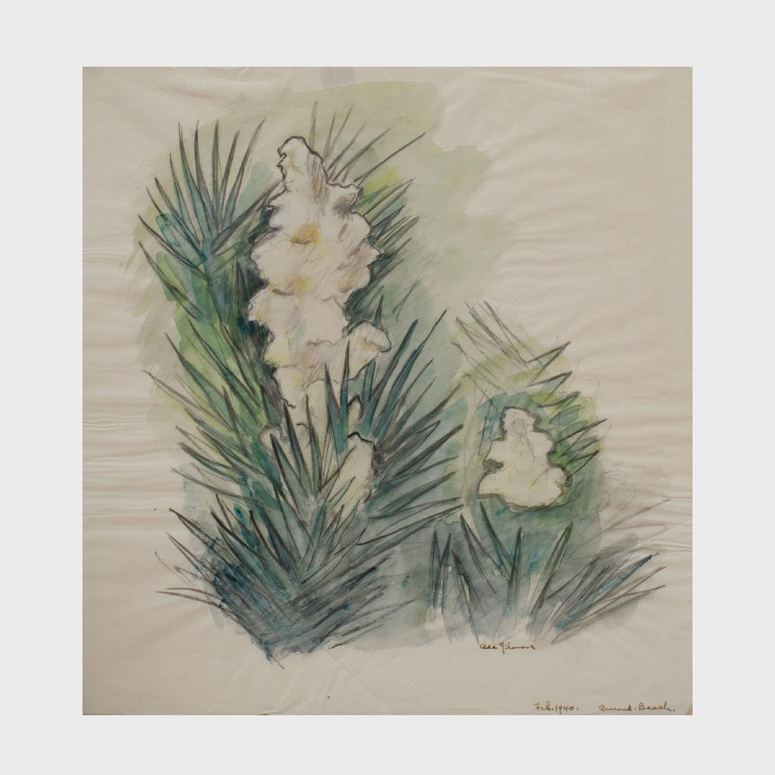 Ada Gilmore: Osmond Beach: Ink and watercolor on paper, 1940, signed 'Ada Gilmore', titled and dated lower right. 12 x 11 1/2 in. (sheet), unframed.