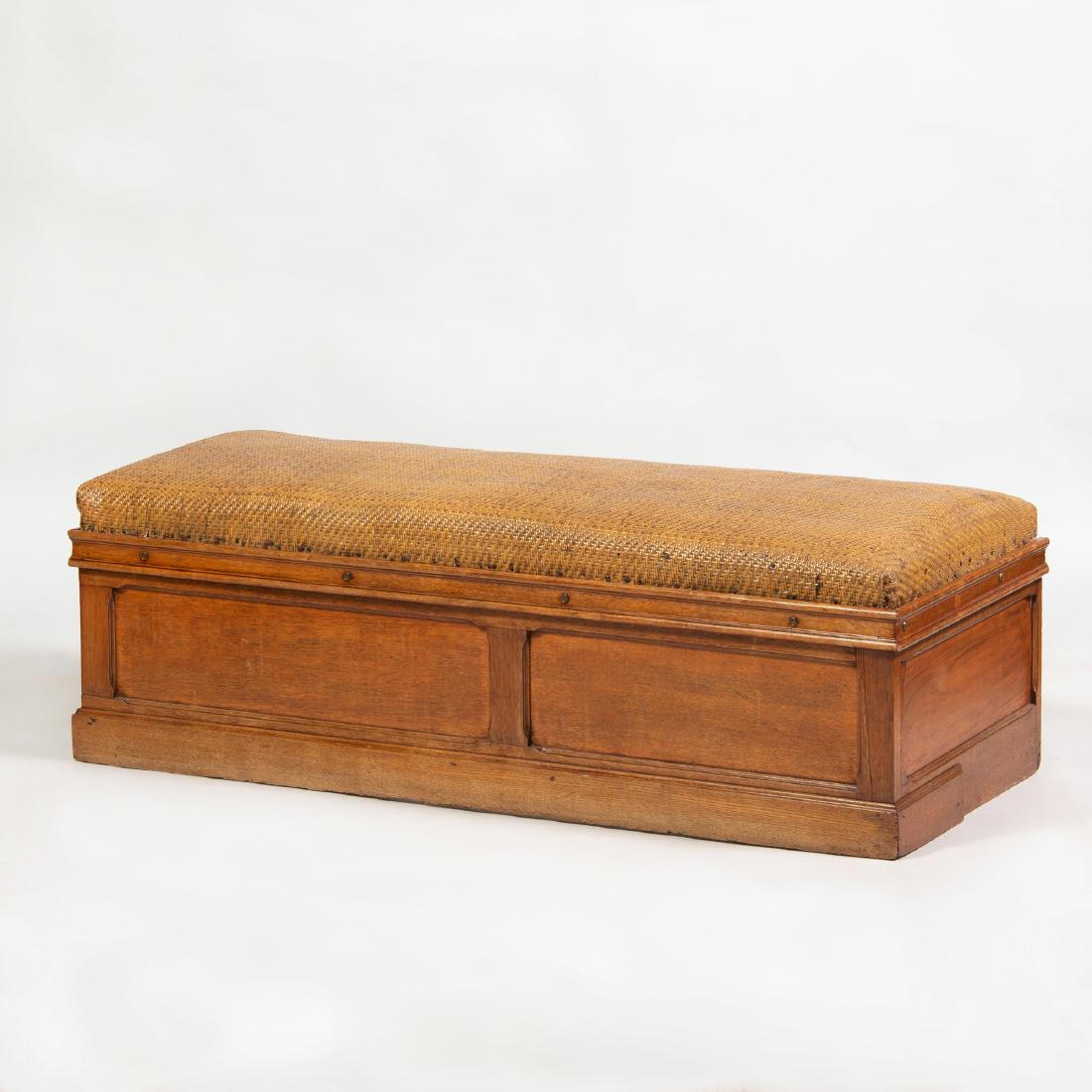 Pair of Carved Oak and Wicker Hall Benches: Pair of Carved Oak and Wicker Hall Benches 19 x 4 ft. 9 in. x 23 in.