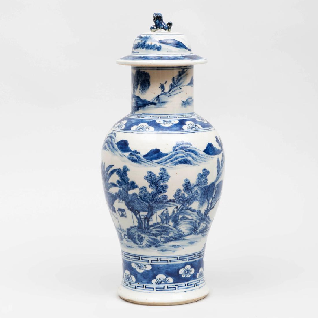 Chinese Blue and White Porcelain Baluster Jar and Cover: Chinese Blue and White Porcelain Baluster Jar and Cover Decorated with figures in a landscape. 19 in. high. The Collection of Judith & Gerson Leiber