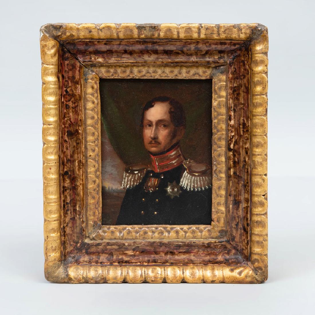 European School: A Group of Five Miniatures: European School: A Group of Five Miniatures Including a portrait on copper of Frederick William III of Prussia (1797-1860), in later parcel gilt and grained frame; an oil on paper laid down on panel o