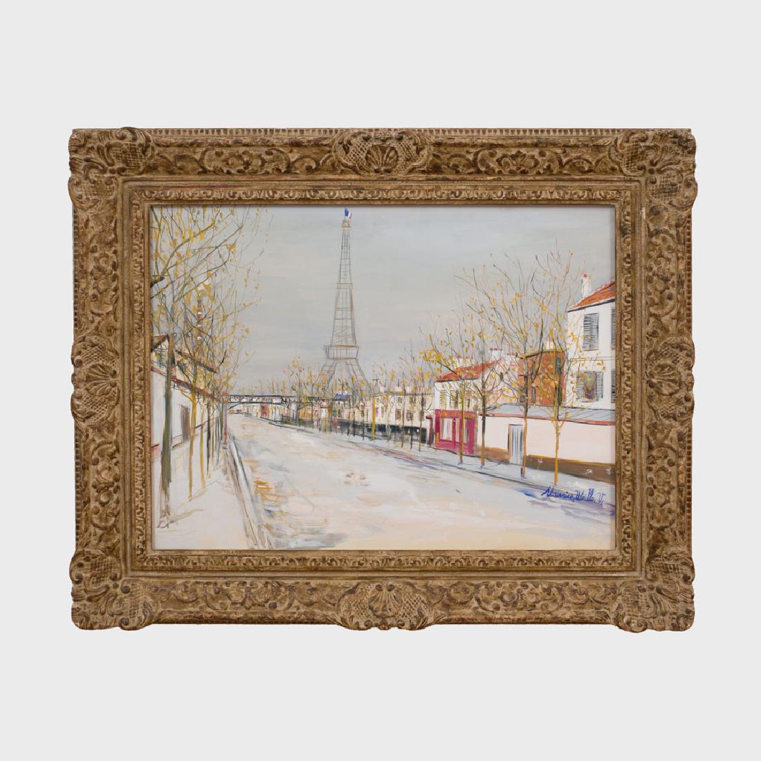 Maurice Utrillo (1883 - 1955): Avenue de Versailles et: Maurice Utrillo (1883 - 1955): Avenue de Versailles et la Tour Eiffel Gouache on paper mounted on paperboard, 1935-36, signed 'Maurice Utrillo' lower right, with label from Leonard Hutton Galleries, N