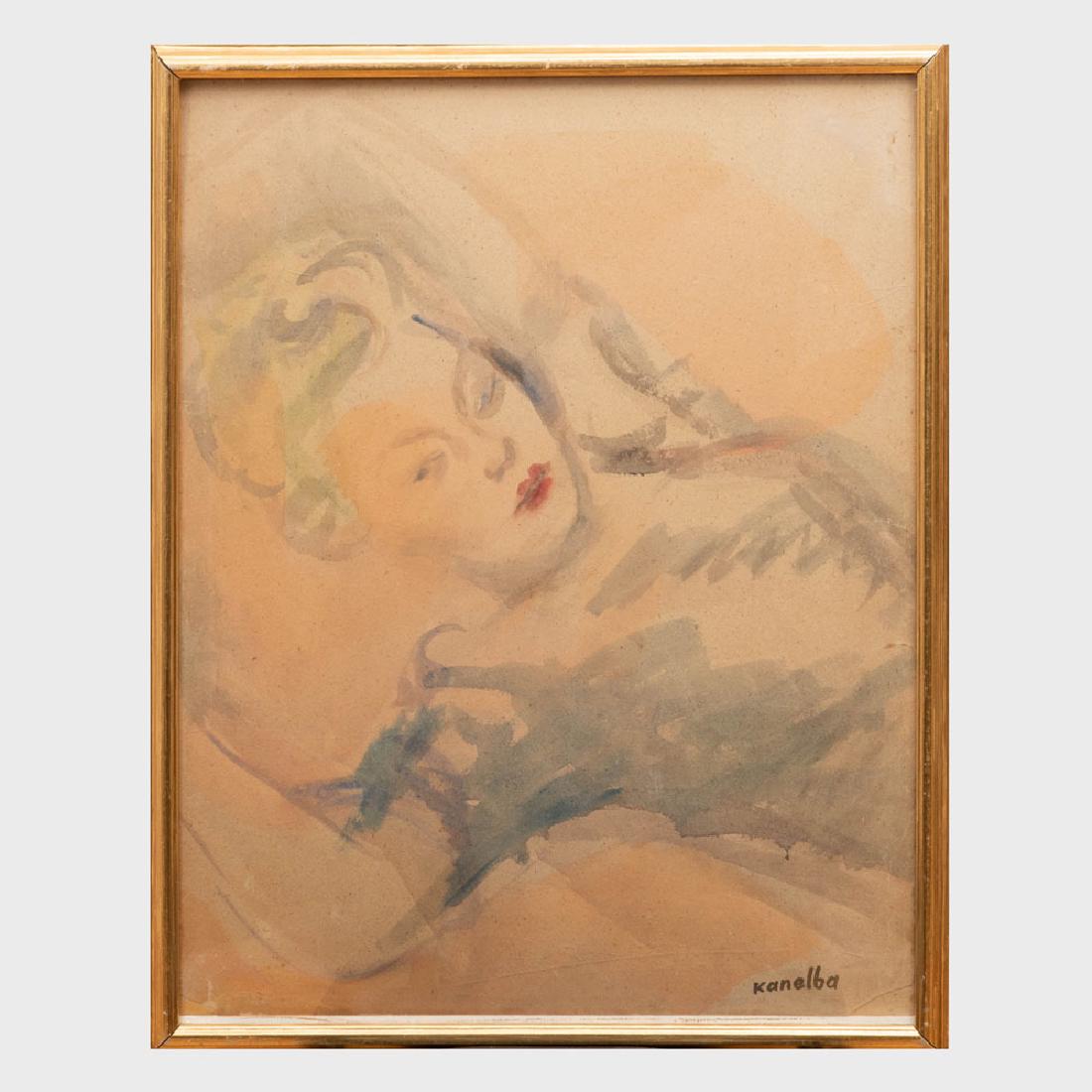 Raymond Kanelba (1897-1960): Reclining Woman: Raymond Kanelba (1897-1960): Reclining Woman Watercolor on paper, signed 'Kanelba' lower right. 27 1/4 x 21 1/2 in. (sheet), 29 1/2 x 23 1/2 in. (frame). The artist.