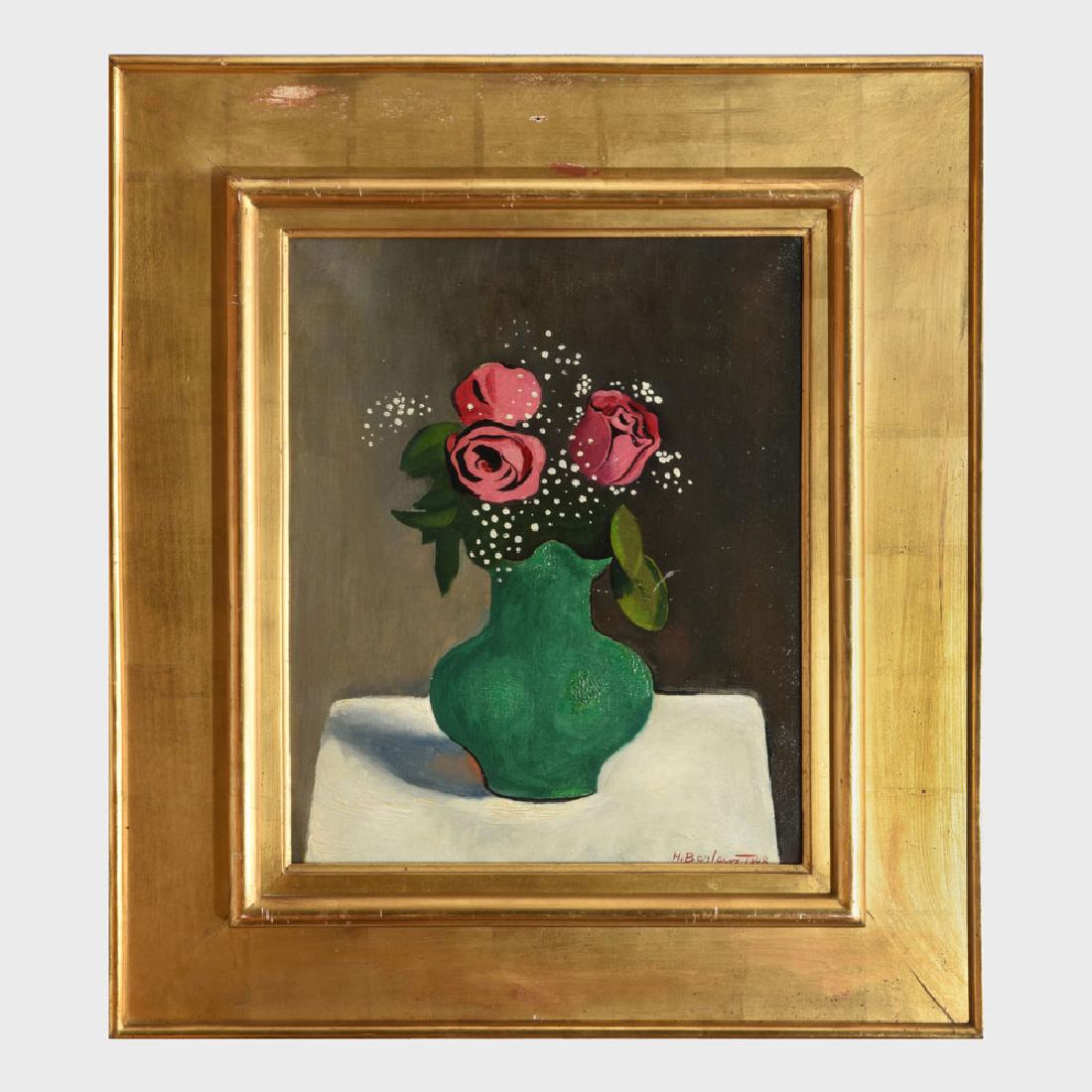 Henryk Berlewi (1894-1967): Les Roses Dans un Vase Vert: Henryk Berlewi (1894-1967): Les Roses Dans un Vase Vert Oil on canvas, 1948, signed 'H. Berlewi' and dated lower right, signed 'Henri Berlewi', titled and dated on the stretcher. 16 1/8 x 13 in., 24 3