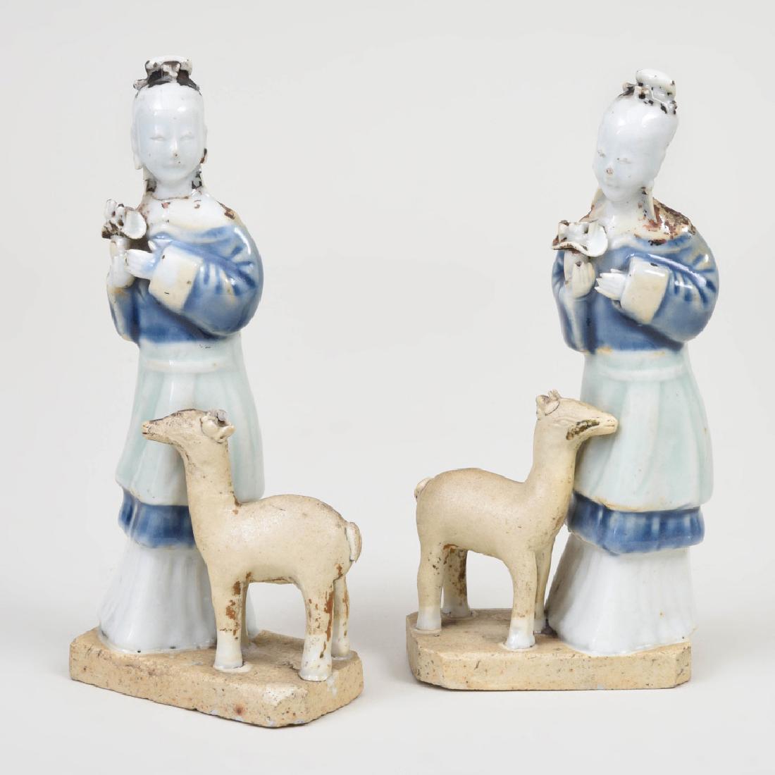 Pair of Chinese Porcelain Figures with Deer: Pair of Chinese Porcelain Figures with Deer 7 in. high. Property from the Collection of Melinda and Paul Sullivan, Eyrie Knoll, West Hartford, Connecticut