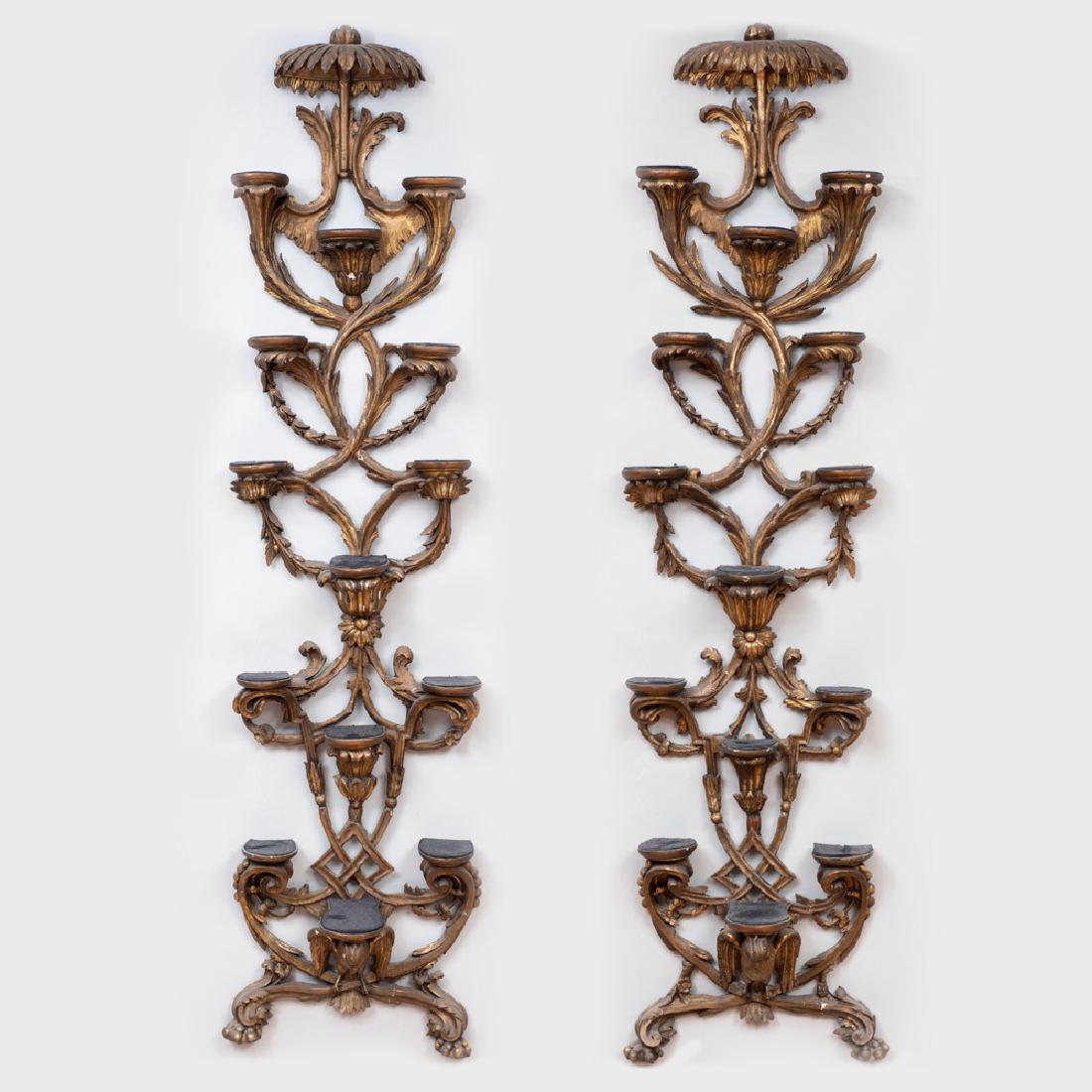 Pair of English Giltwood Wall Brackets: Pair of English Giltwood Wall Brackets 63 x 16 1/2 x 7 in. Property from the Estate of William Kelly Simpson