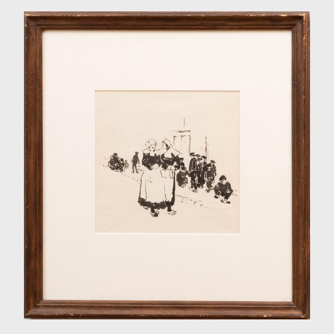 Attributed to Robert Henri (1865-1929): Two Breton: Attributed to Robert Henri (1865-1929): Two Breton Women Ink on paper, unsigned. 14 1/2 x 10 1/2 in. (sheet), 21 x 19 1/2 in. (frame). Property from the Estate of William Kelly Simpson