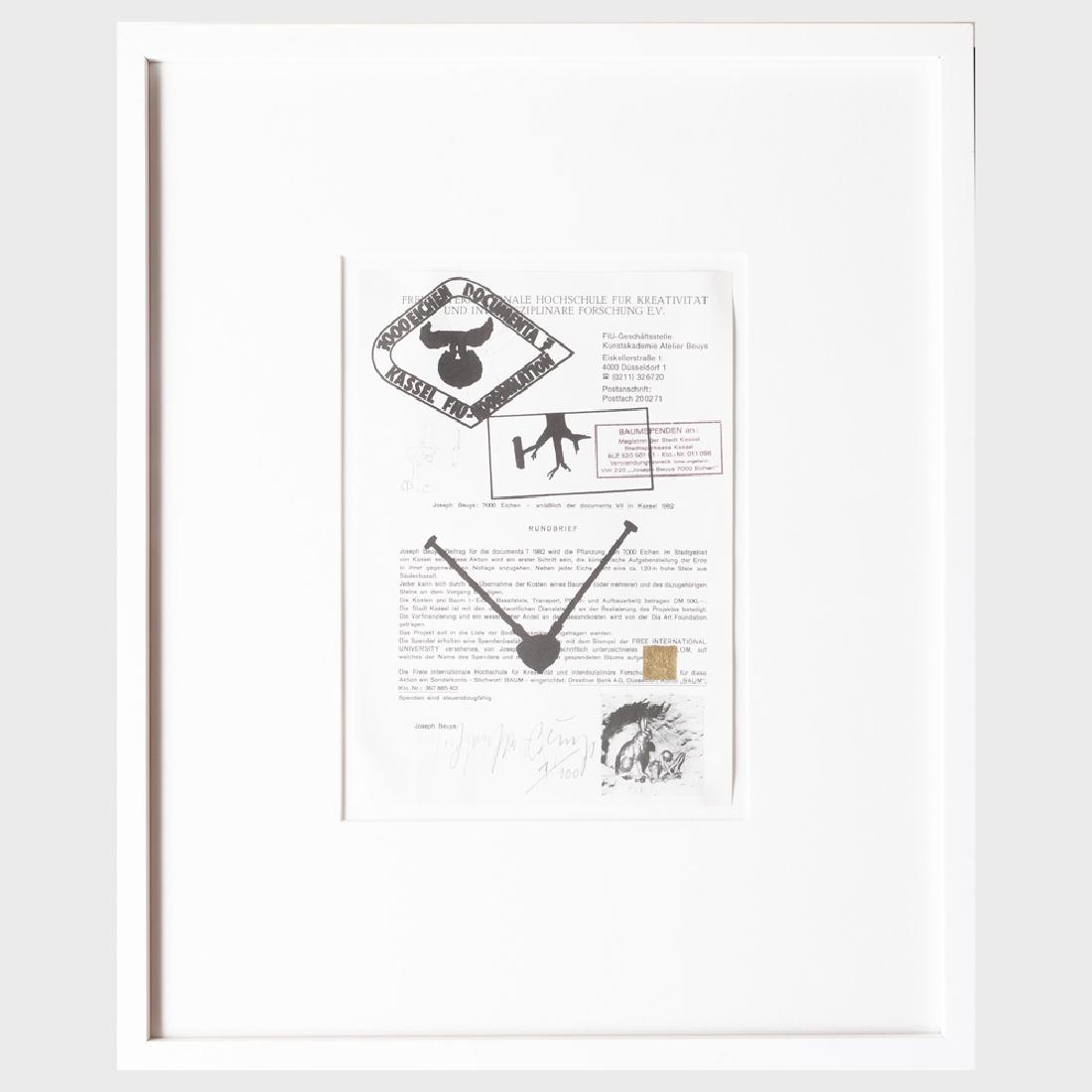 Joseph Beuys (1921-1986): F.I.U. Mailing: Joseph Beuys (1921-1986): F.I.U. Mailing Printed letter stamped and with gold paint, on wove paper, 1982-84, signed in pencil, numbered 1/100. 11 1/2 x 8 1/4 in. (sheet), 22 3/4 x 18 3/4 in. (frame).