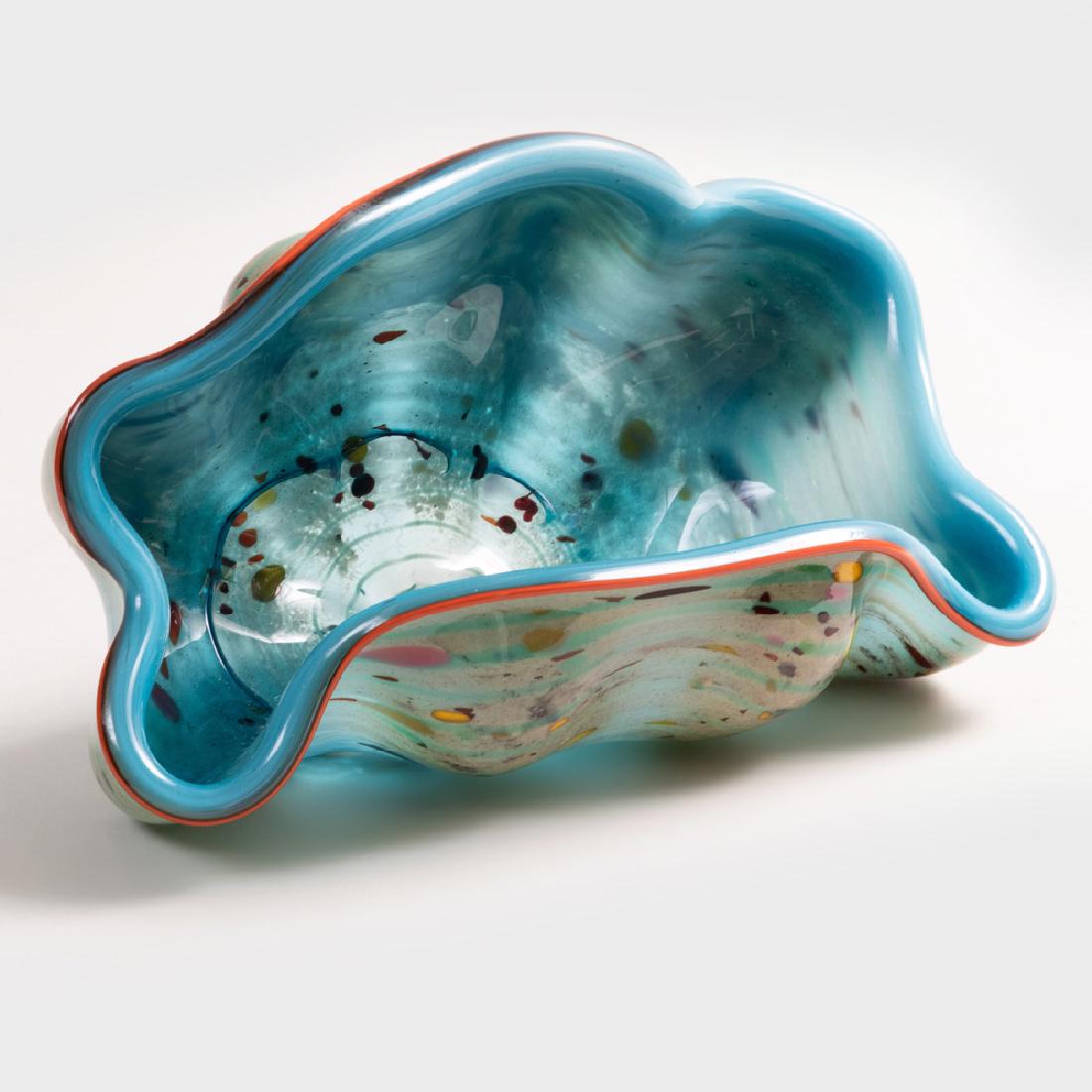 Dale Chihuly (b. 1941): Orange-Lipped Macchia: Dale Chihuly (b. 1941): Orange-Lipped Macchia Blown glass, 1983, signed 'Chihuly' and dated to base. 5 1/2 x 10 1/2 x 6 in. Property from the Estate of Jan Cowles,p>