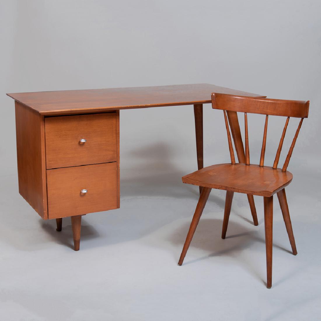 Paul McCobb Stained Birch 'Planner Group' Desk and: Paul McCobb Stained Birch 'Planner Group' Desk and Chair Set The desk with two short drawers to one side and ring pull handles. The desk 29 x 48 x 24 in., the chair 30 x 19 1/4 x 17 1/2 in. ,p>