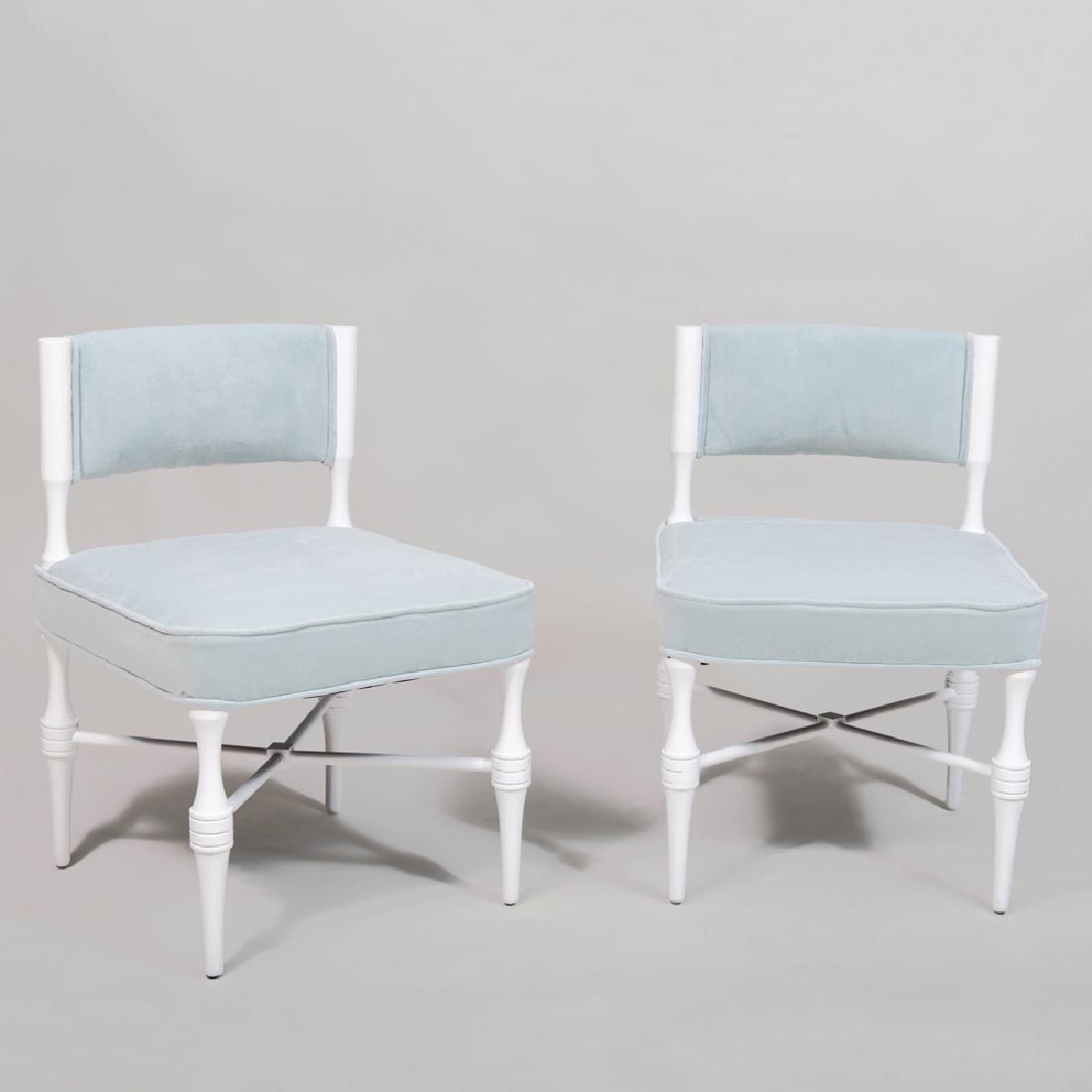 Pair of Petite Tommi Parzinger Style Painted Wood: Pair of Petite Tommi Parzinger Style Painted Wood Slipper Chairs 25 1/2 x 17 x 17 in. ,p>