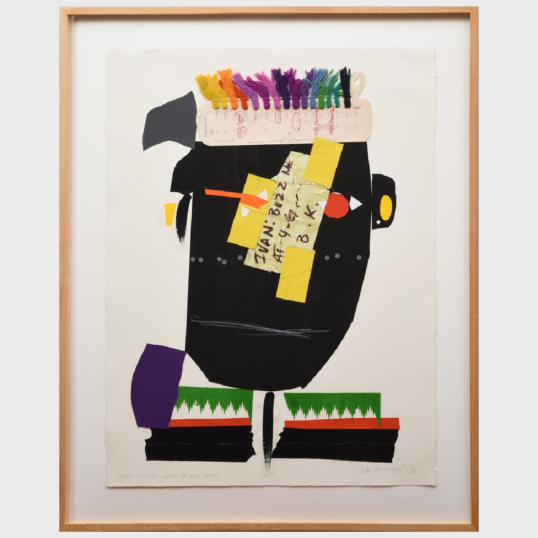 Ivan Chermayeff (b. 1932): African with Brian's Note: Ivan Chermayeff (b. 1932): African with Brian's Note Mixed media on paper, 1990, signed 'Ivan Chermayeff' and dated lower right, titled lower left. 30 x 22 in. (sheet), 36 x 28 in. (frame). The artist