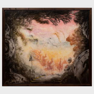 Graham Crowley (b. 1950): Happy Valley: Graham Crowley (b. 1950): Happy Valley Oil on canvas, 1989, signed 'G.N. Crowley', titled and dated on the reverse, with label from Edward Totah Galleries. 60 x 71 in., 64 1/2 x 75 1/2 in. (frame). ,p