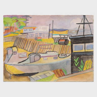 André Lhote (1885-1962): Piquey, Le Bassin d'Arachon: André Lhote (1885-1962): Piquey, Le Bassin d'ArachonGouache on paper, 1961, signed 'A. Lhote' lower left. 11 x 15 in. (sheet), 20 1/2 x 24 1/2 in. (frame).Note: Our thanks to Dominique