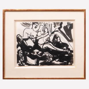 Hans Hoffman (1880-1966): Untitled: Hans Hoffman (1880-1966): UntitledInk on paper, 1935, with the Estate of Hans Hofmann inkstamp and archive number M933/304 on the back of the frame, with label from Ameringer Yohe Fine Art, NY.8 1/2