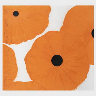 Donald Sultan (b. 1951): Orange Flowers, Feb. 20, 2006: Donald Sultan (b. 1951): Orange Flowers, Feb. 20, 2006Conte crayon and flock on paper, 2006, signed with initials 'DS', titled and dated at left, with labels from Ameringer Yohe Fine Art, NY and