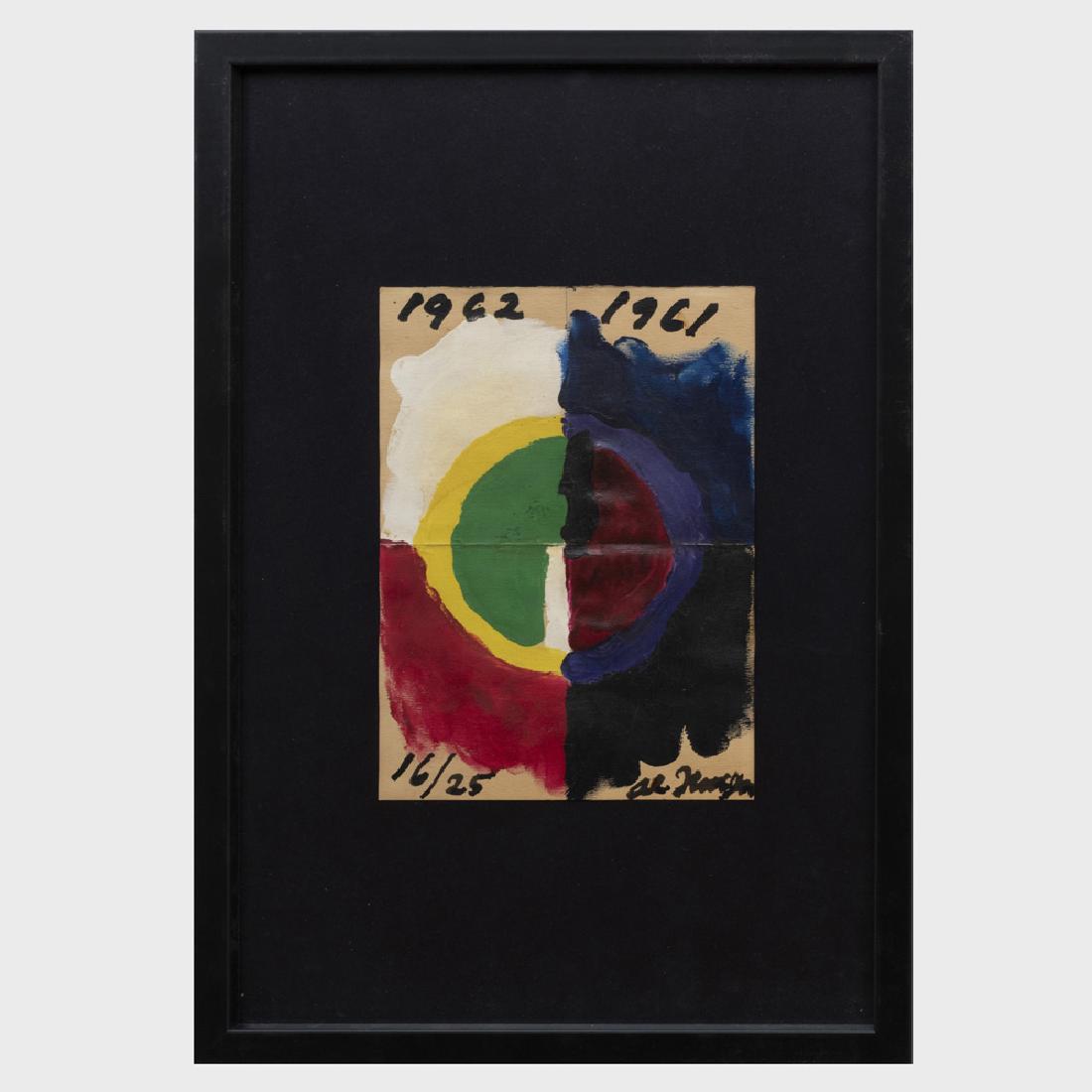 Alfred Jensen (1903-1981): 1962 1961: Alfred Jensen (1903-1981): 1962 1961 Oil print on paper, 1961-61, signed and titled in paint, numbered 16/25. 10 x 6 3/4 in. (sheet), 20 x 13 in. (frame). The estate of Murray Hantman. ,p>