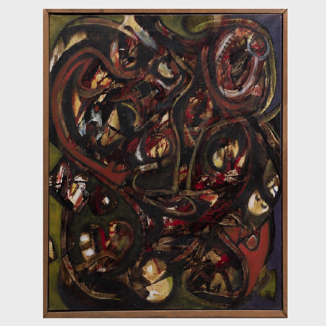 Jean-Jacques Lebel (b. 1936): Portrait du Desespoir: Jean-Jacques Lebel (b. 1936): Portrait du Desespoir Oil on canvas, 1959, signed 'J.J. Lebel', titled an dated on the reverse, with an old paper label inscribed 'Lebel/12, rue de l'Hotel Colbert Paris 