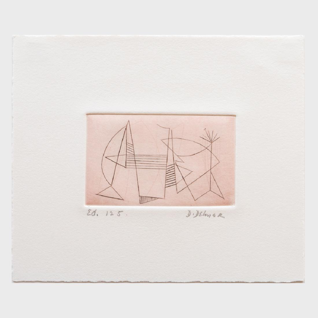 Dorothy Dehner (1901-1994): Untitled (Pink): Dorothy Dehner (1901-1994): Untitled (Pink) Etching in black and pink on wove paper, signed in pencil, inscribed 'Ed. 125'; and Man, etching in black on wove paper, 1956, signed, titled and dated in p