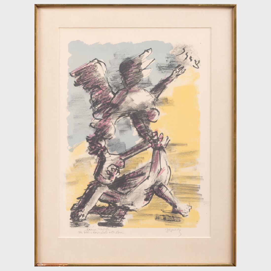 Jacques Lipchitz (1891-1973): Zion: Jacques Lipchitz (1891-1973): Zion Lithograph in colors on wove paper, signed in pencil, inscribed 'epreuve d'artise' and 'for Elaine Rosenfeld with love'. 27 x 19 1/4 in. (sight), 33 1/2 x 26 in. (fr