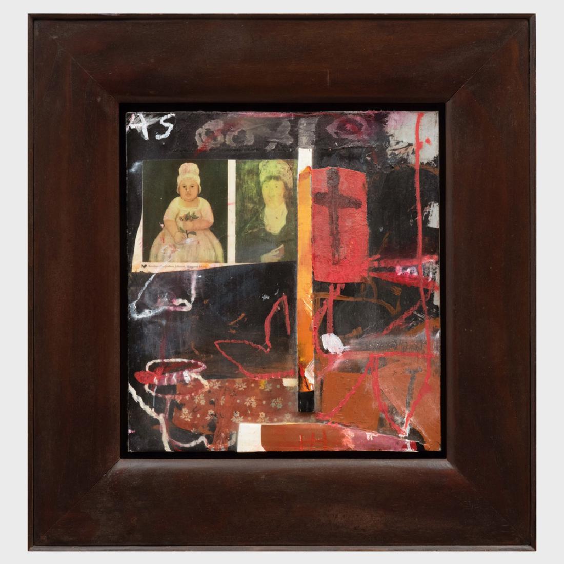 James Havard (b. 1937): American School (327A): James Havard (b. 1937): American School (327A) Acrylic and collage on cardboard, 1991, unsigned, with label from Allan Stone Gallery, NY and Allan Stone Projects, NY. 13 x 12 in., 20 1/2 x 19 1/2 in.
