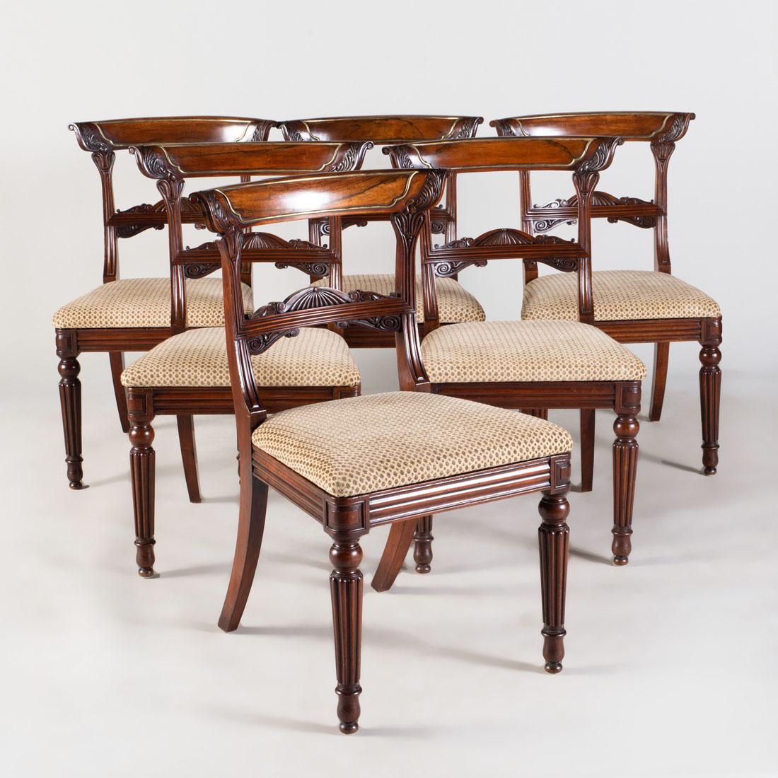 Set of Six Regency Brass-Mounted Rosewood and Caned: Set of Six Regency Brass-Mounted Rosewood and Caned Dining Chairs 34 1/2 x 19 x 21 1/2 in. Property from the Repository of a Distinguished Businessman