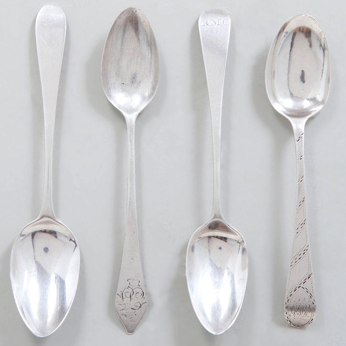 Group of Fourteen George III and George IV Silver: Group of Fourteen George III and George IV Silver Coffee Spoons Comprising: Two mark of Peter & Anne Bateman, 1793 Three mark of Thomas Northcote & George Bourne One marked 1796, maker's mark 'IA' Fou