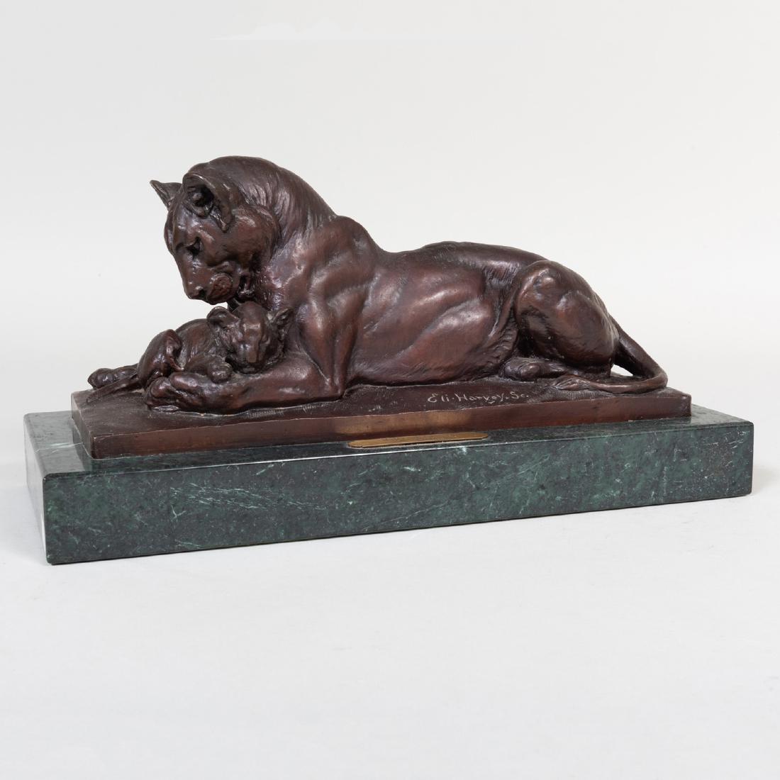 Eli Harvey (1860-1957): Maternal Caress: Eli Harvey (1860-1957): Maternal Caress Bronze, inscribed, 'Eli Harvey.Sc.' and 'Copyright 1903 on marble stand. 8 1/4 x 17 1/2 x 7 1/2 in.