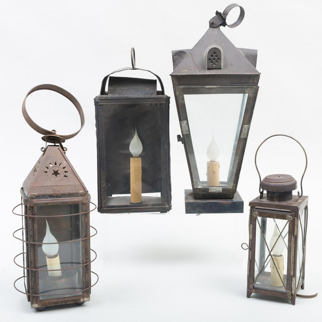 Group of Four Tin and Glass Lanterns (1 of 2)
