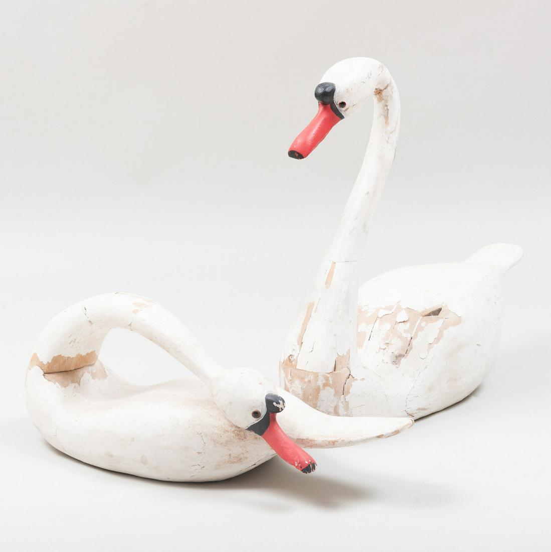 Two Painted Wood Folk Art Swans (1 of 7)