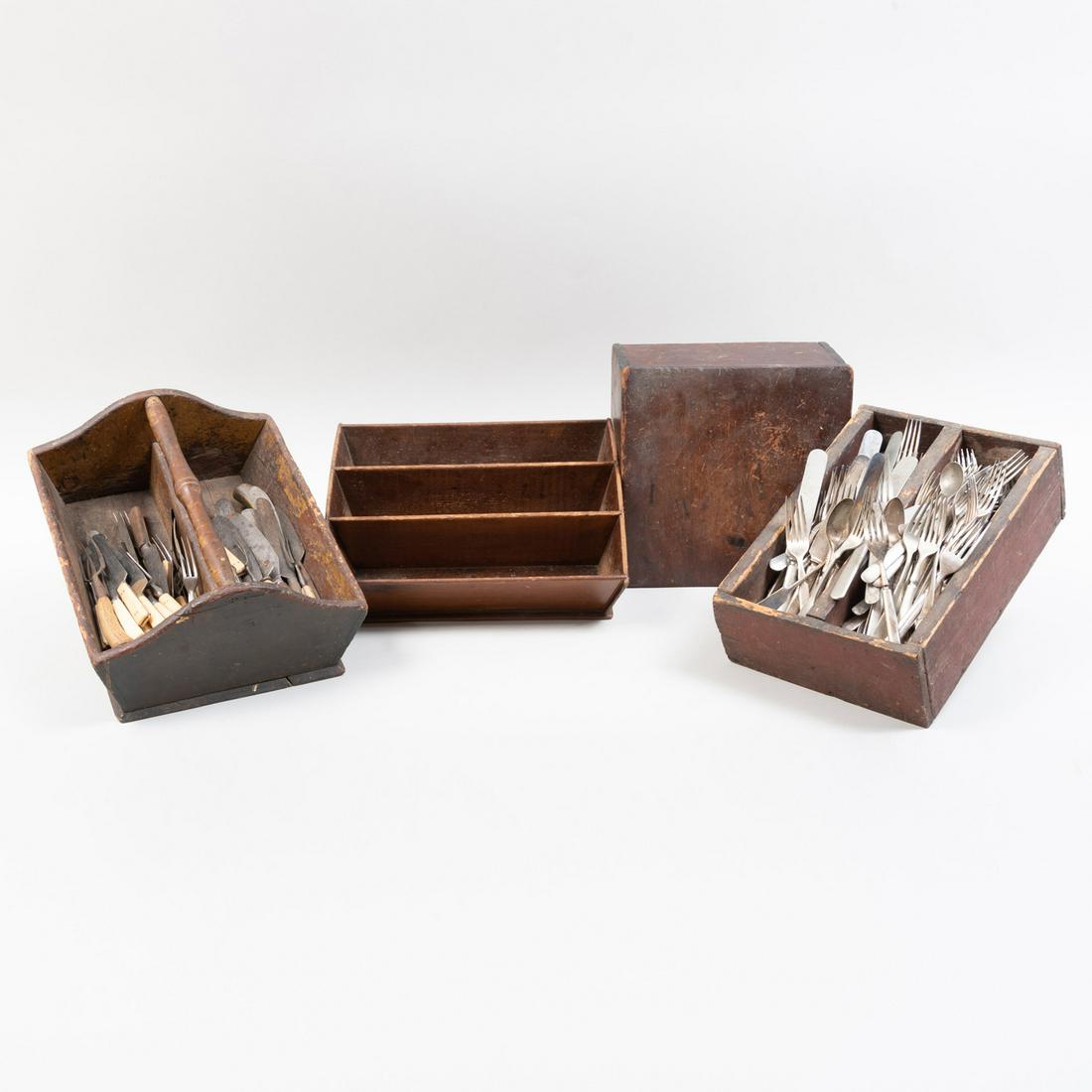 Group of Four Primitive Wood Cutlery Boxes (1 of 3)