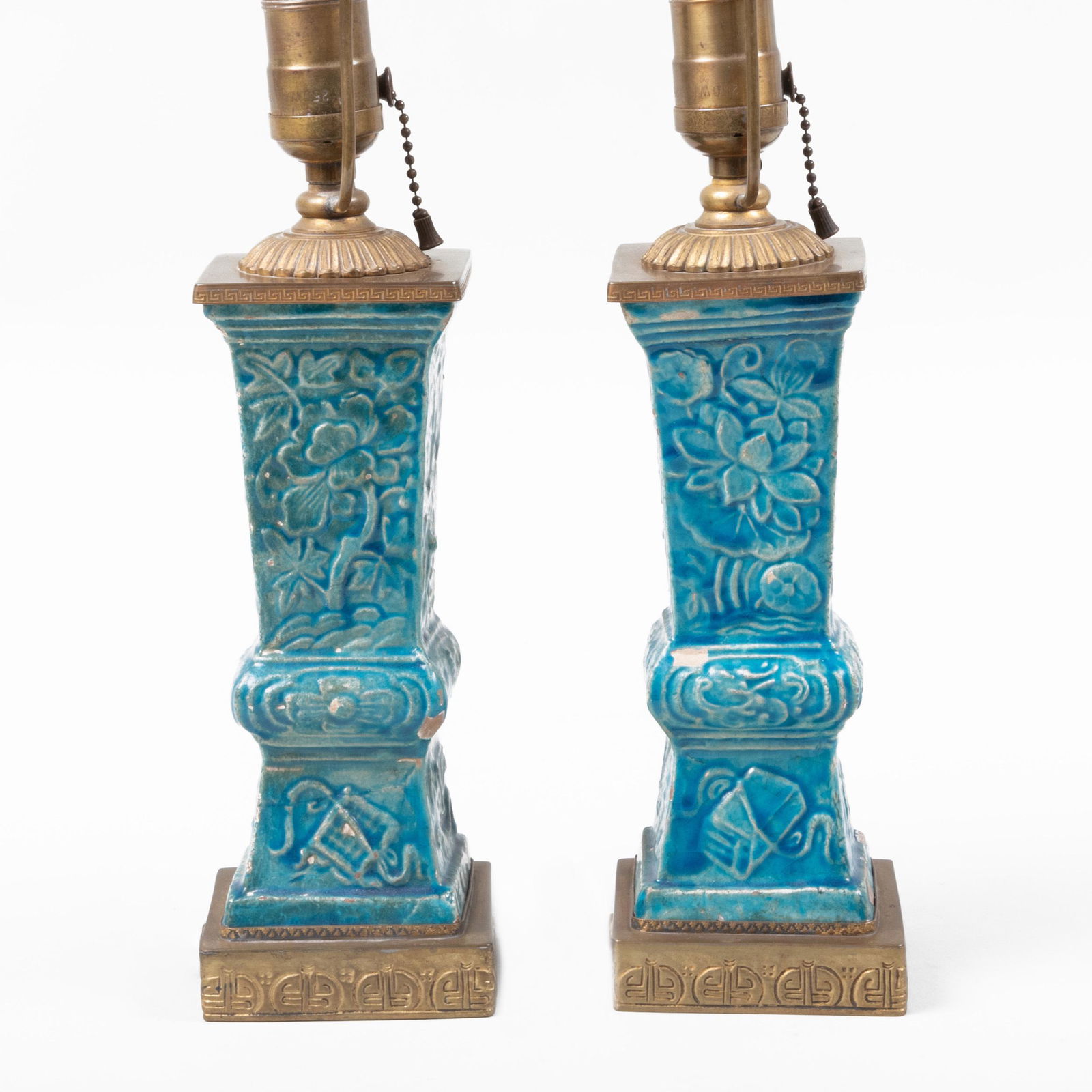 Pair of Chinese Pottery Turquoise Glazed Gu Form Vases, (1 of 7)