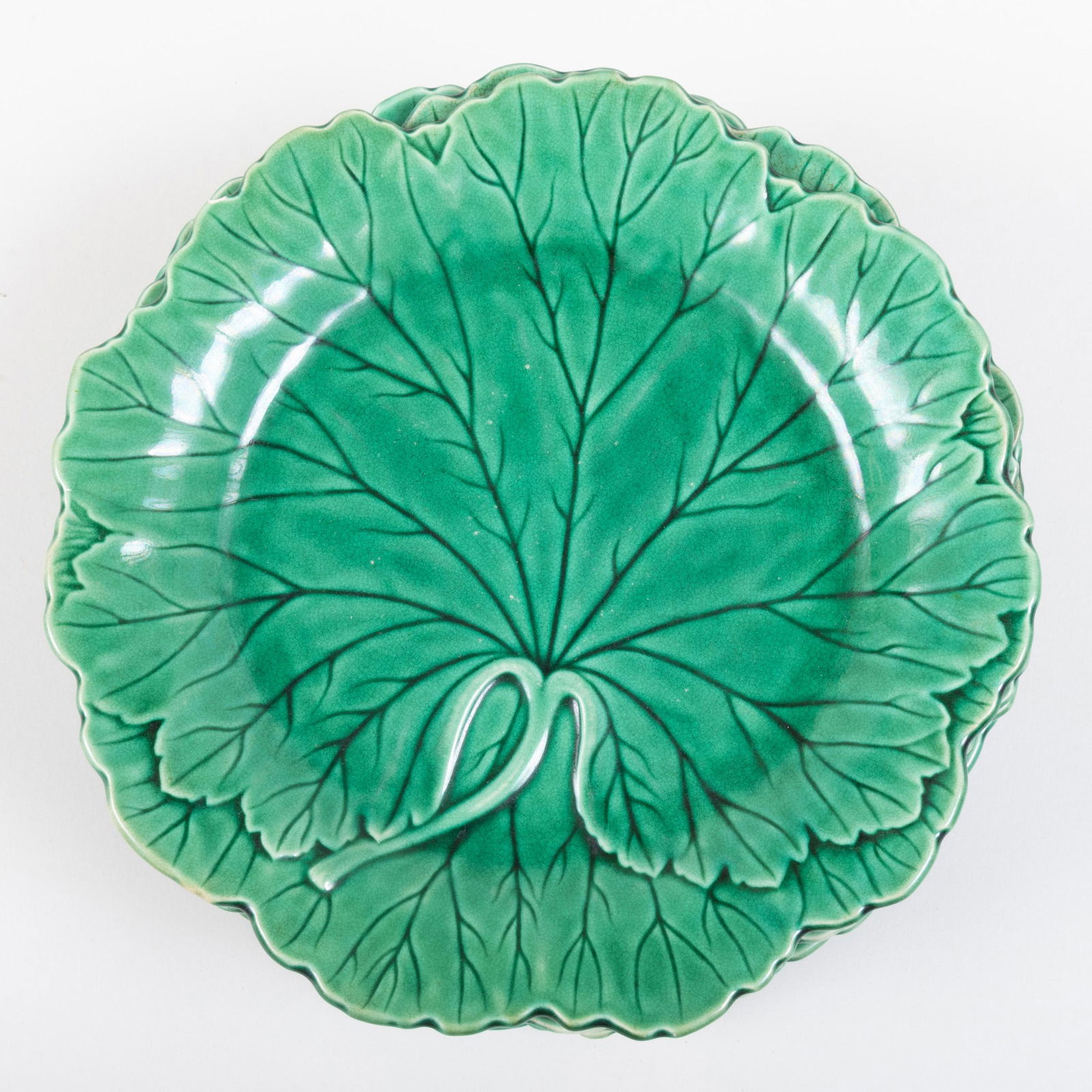 Group of Ten Wedgwood Majolica Leaf Form Plates (1 of 3)