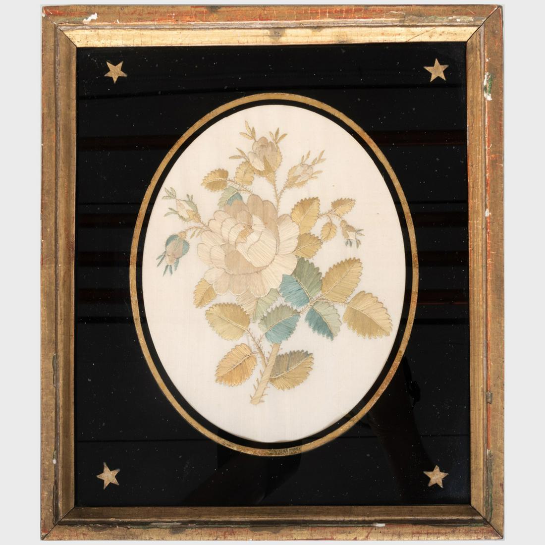 George III Style Silkwork Picture of a Rose (1 of 2)