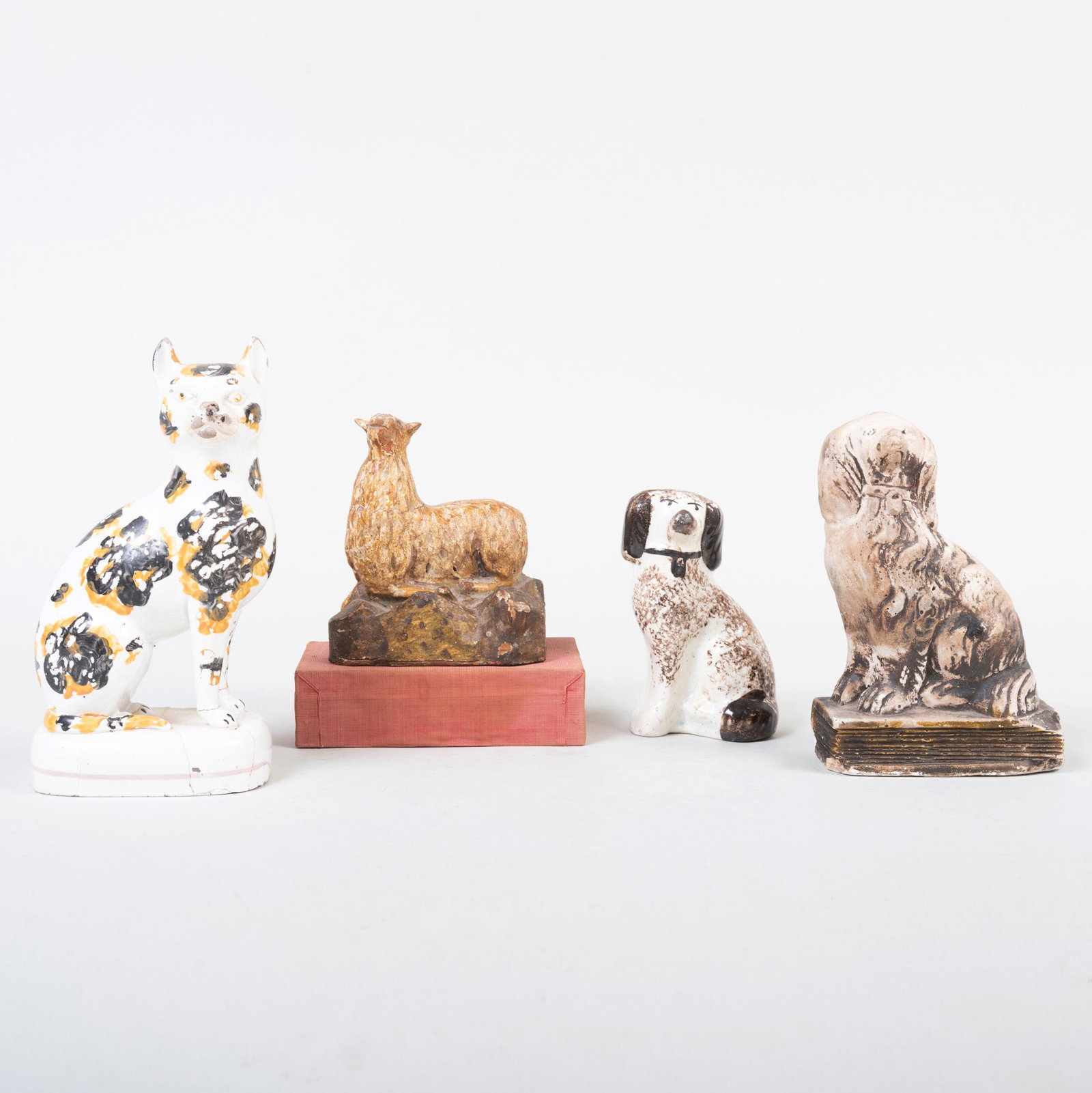 Staffordshire Model of a Spaniel and a Cat, a Chalkware (1 of 6)