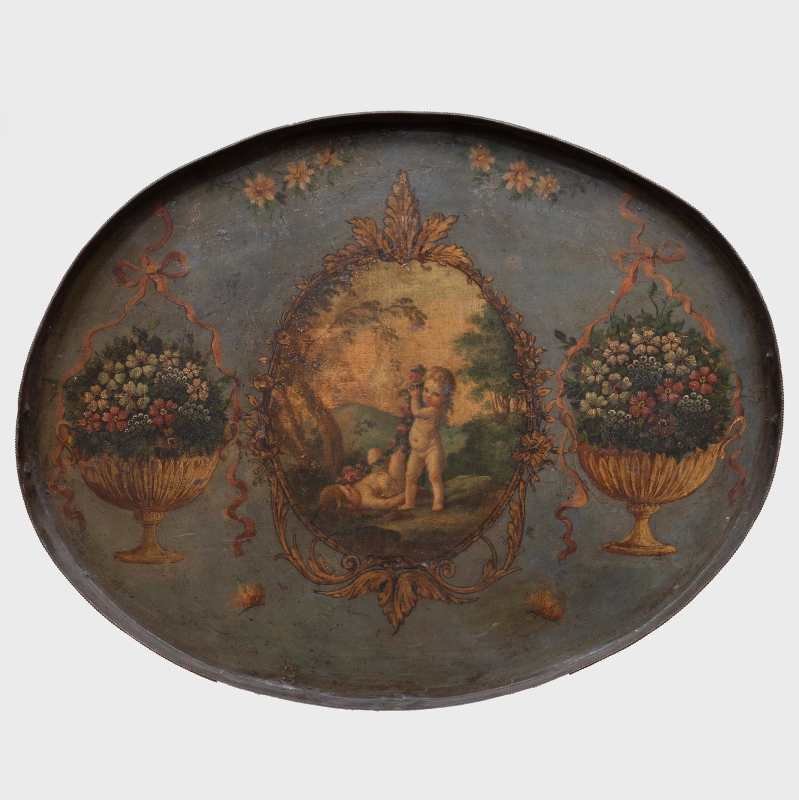 French Painted Tôle Oval Tray (1 of 2)
