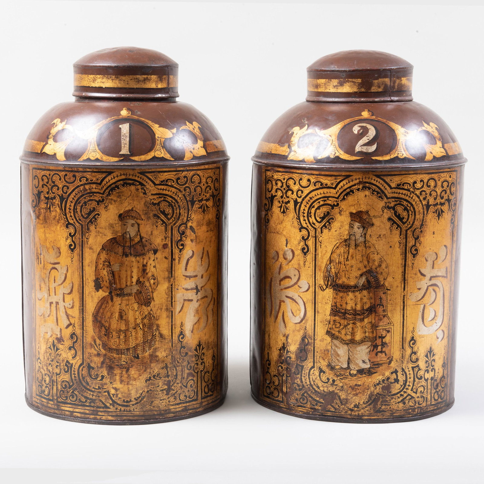 Pair of Chinoiserie Decorated Tôle Tea Canisters (1 of 7)