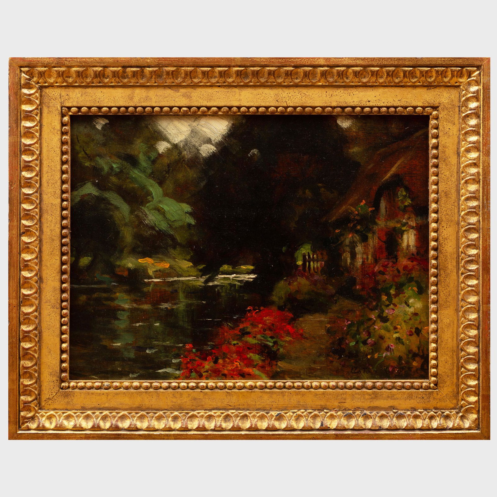 Attributed to Louis Aston Knight (1873-1948): The Pond: Attributed to Louis Aston Knight (1873-1948): The Pond Oil on panel, signed 'Aston Knight' lower right. 10 1/2 x 13 1/2 in., 14 x 17 1/2 in. (frame). Property from a Distinguished New York Art Dealer