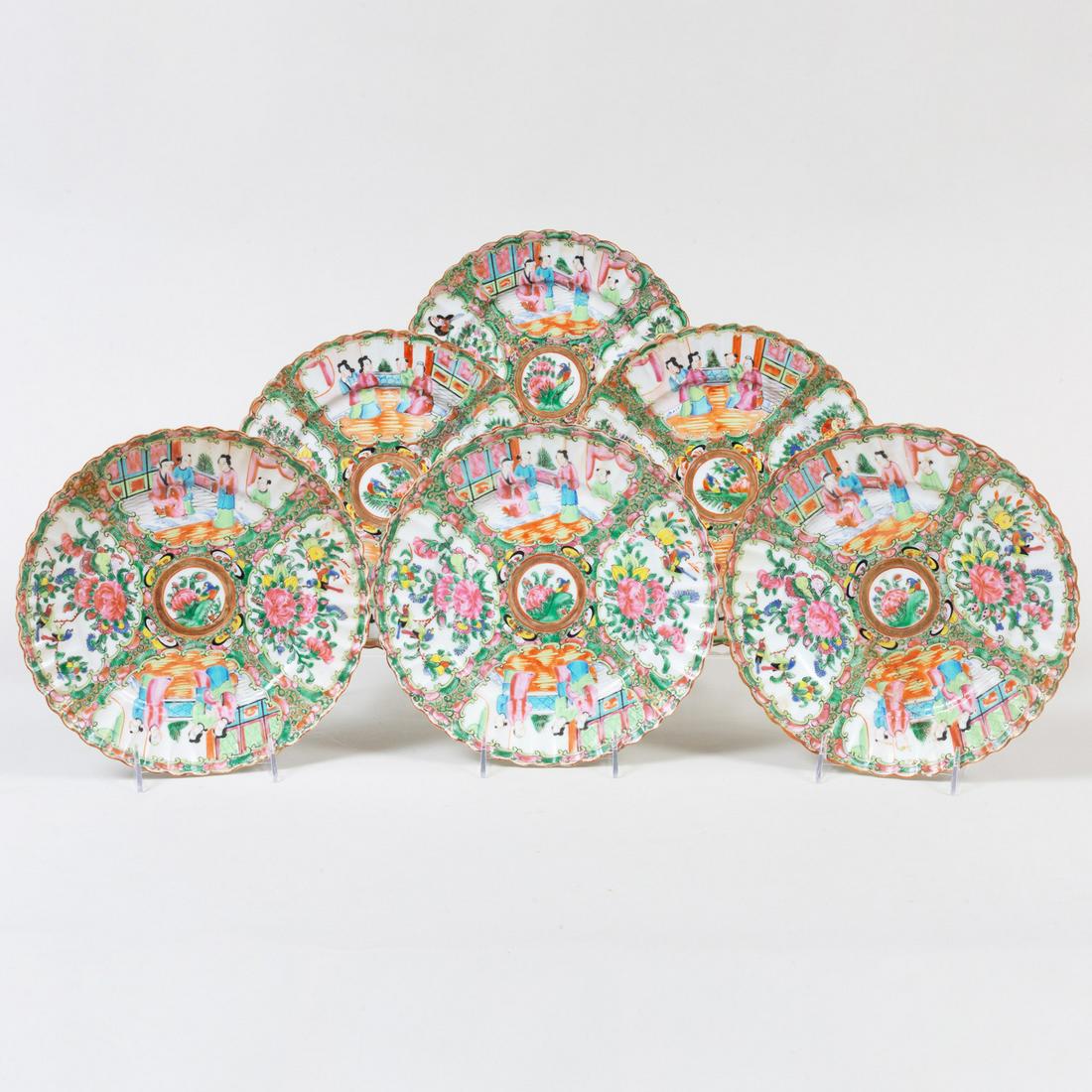 Set of Six Chinese Export Porcelain Rose Medallion: Set of Six Chinese Export Porcelain Rose Medallion Plates 9 3/4 in. diam. Property of a Lady from a Berkshire Home Designed by Bunny Williams