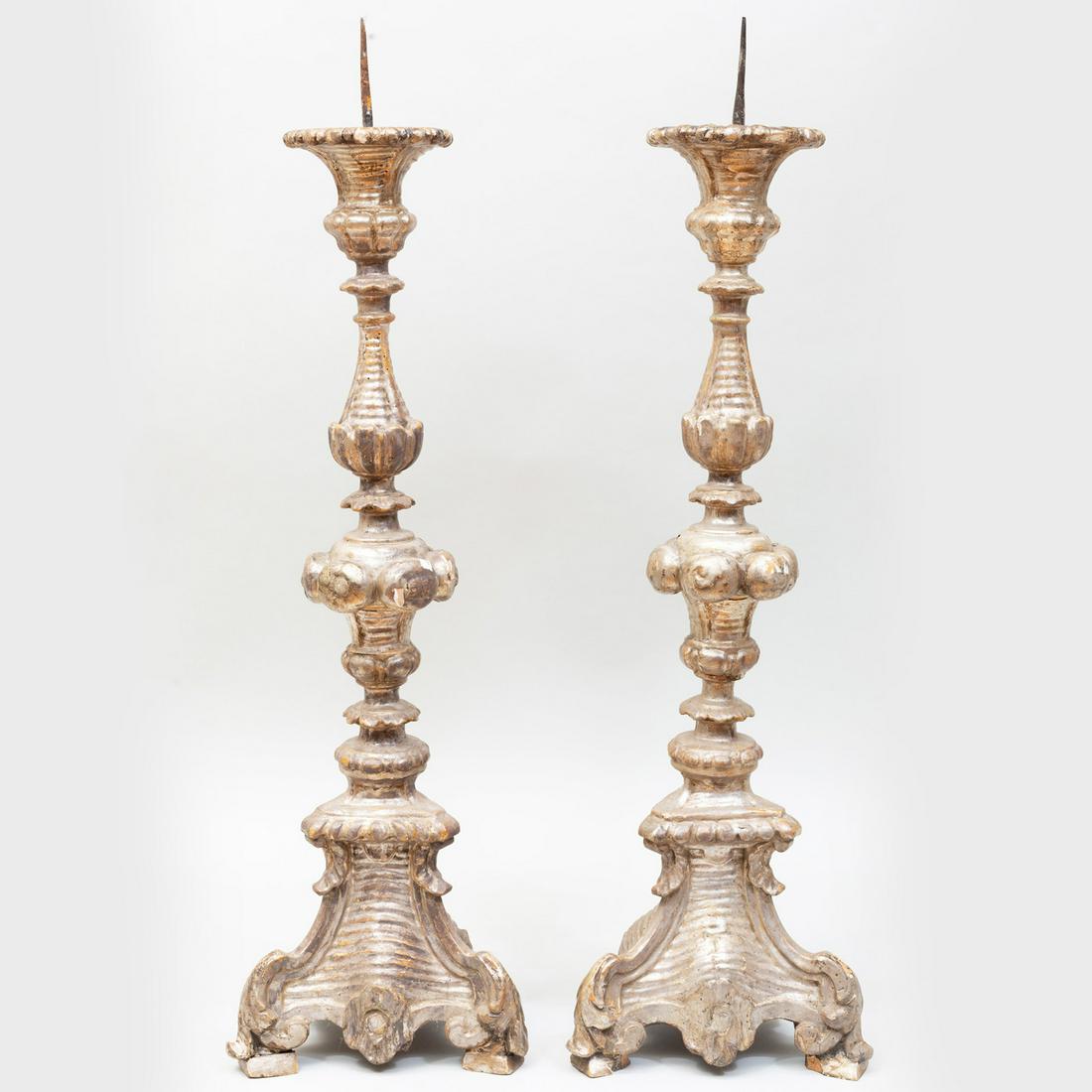 Pair of Italian Silver-Gilt Pricket Sticks: Pair of Italian Silver-Gilt Pricket Sticks 38 1/4 x 11 1/4 x 10 in.