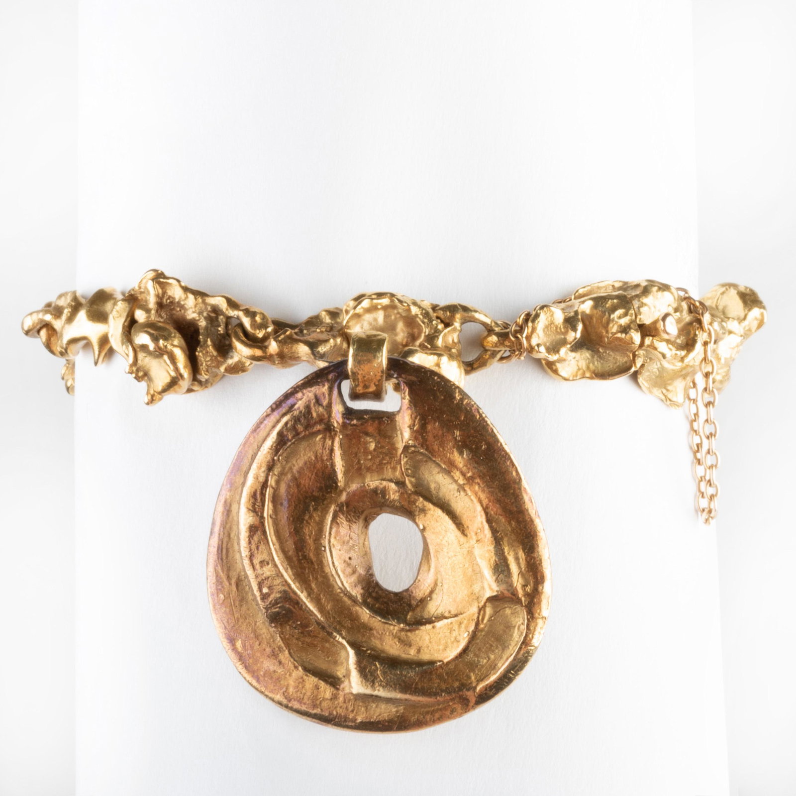 22k Gold Nugget Bracelet: 22k Gold Nugget Bracelet With 18k gold charm. Approx. 7 in., 48.2 dwts. p> Property from the Estate of Jan Cowles