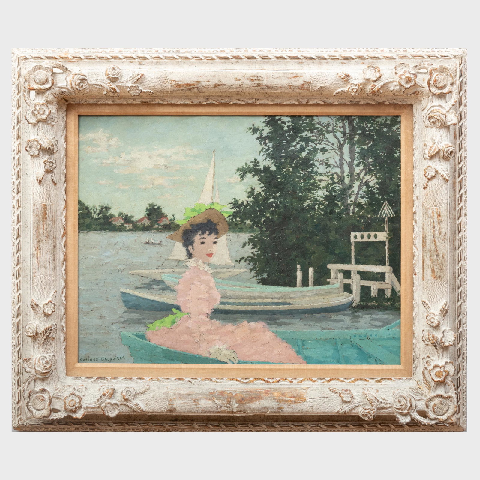 Suzanne Eisendieck (1908-1998): Woman Boating: Suzanne Eisendieck (1908-1998): Woman Boating Oil on canvas, signed 'Suzanne Eisendieck' lower left. 20 x 25 1/2 in., 29 1/2 x 35 in. (frame). p> Property from the Estate of Mrs. C. Douglas Dillon