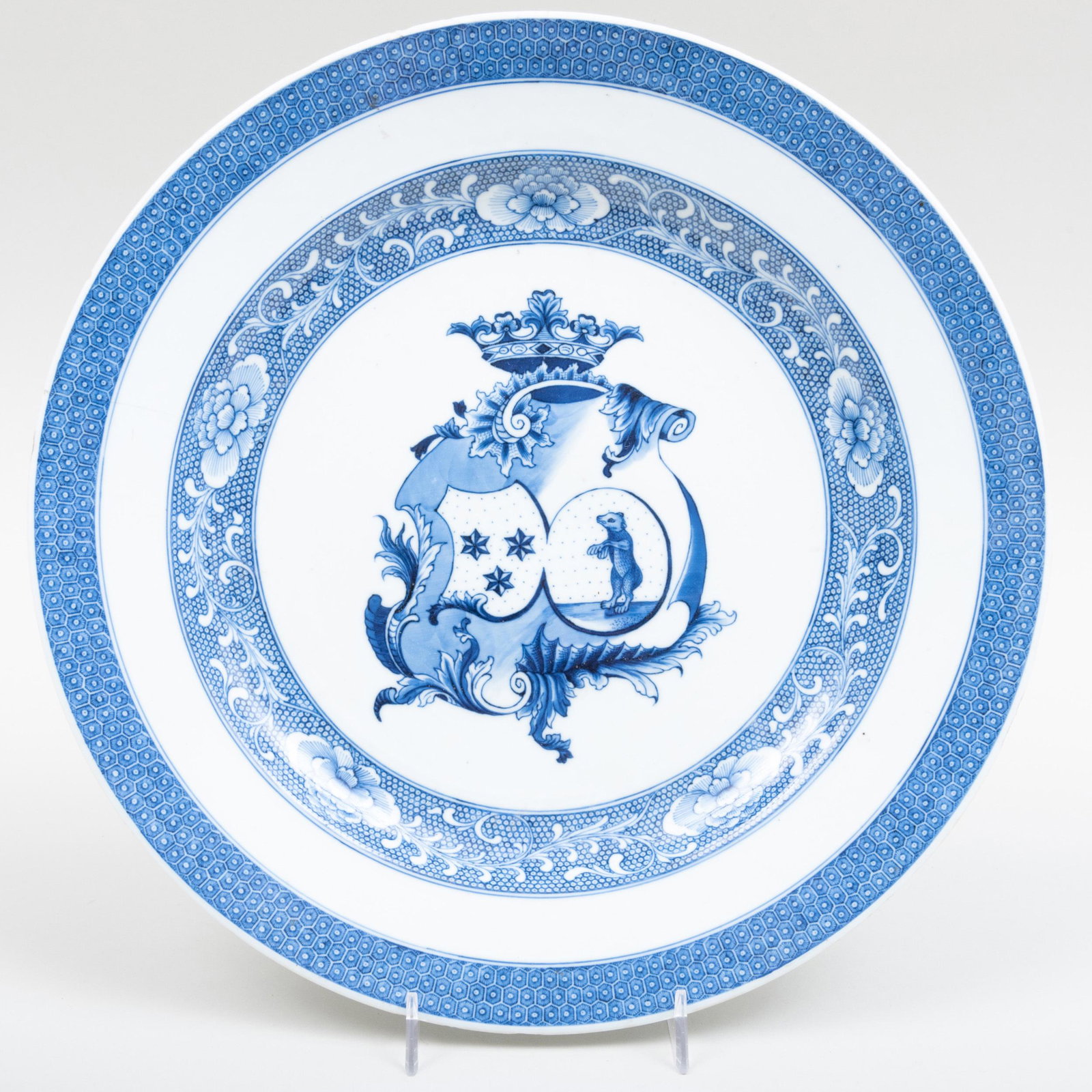 Chinese Export Porcelain Charger Decorated with Wedding: Chinese Export Porcelain Charger Decorated with Wedding Armorial of the Families of Caspar Greven and Anna Jacobz Lea Gronard 12 1/2 in. diam. Note: For a similar example see Kroes, J, Chinese Armoria