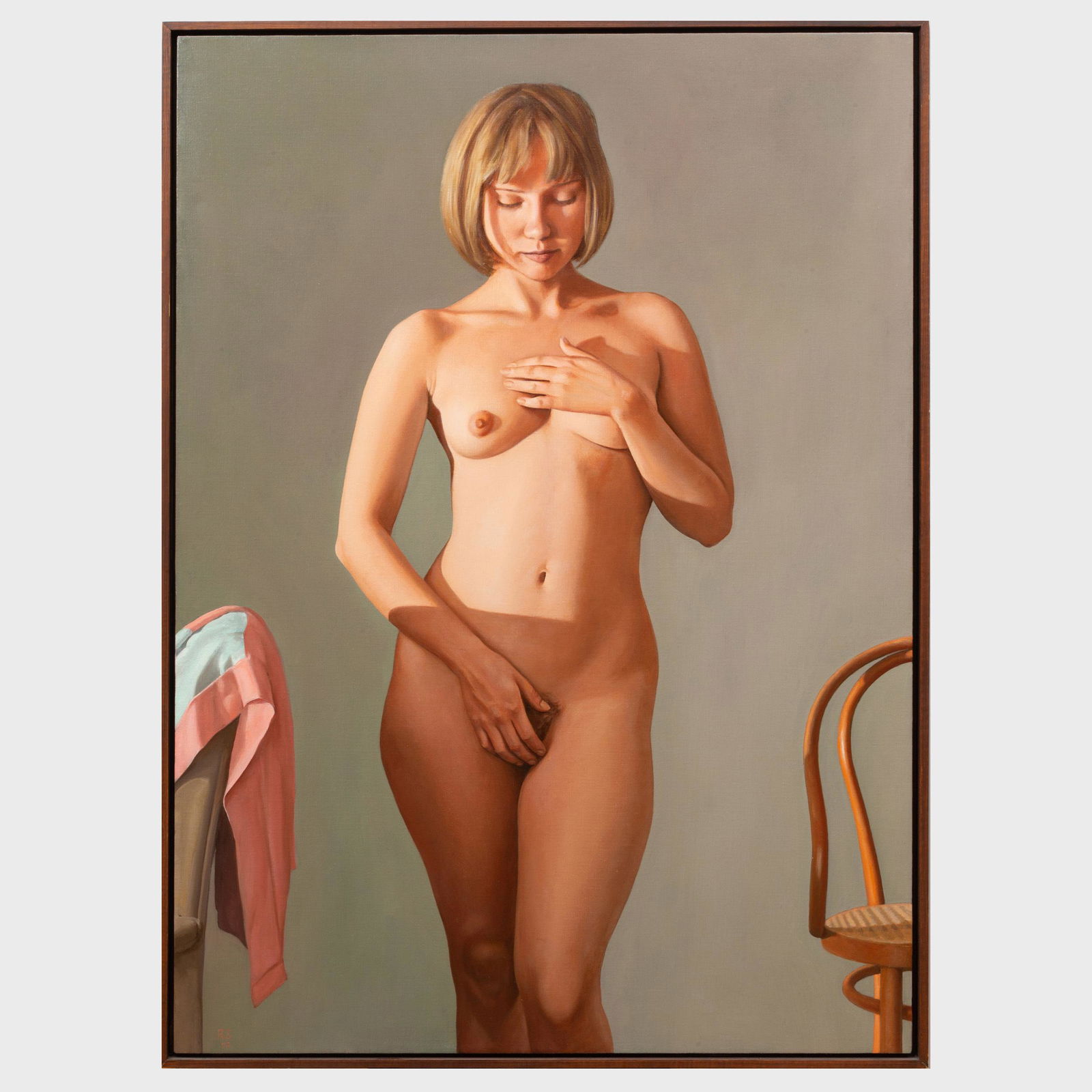 Ron Schwerin (b. 1940): Standing Nude: Ron Schwerin (b. 1940): Standing Nude Oil on canvas, 1998, signed with initials 'RS' and dated lower left, inscribed 'Ron Schwerin' and '#42' on the reverse. 48 x 34 1/2 in., 49 1/2 x 35 1/2 in. (fram